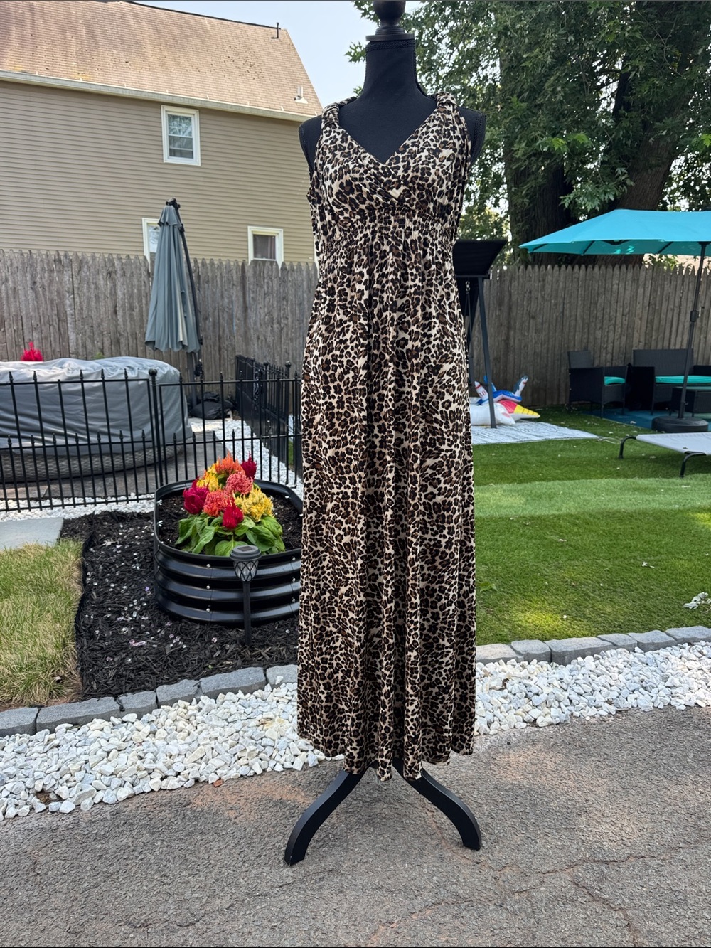 Leopard Print Maxi Dress - Sleeveless V-Neck